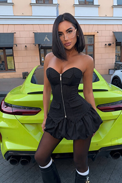 Tayt Factory Strapless Zipper Detailed Bustier Shorts Balloon Skirt Set