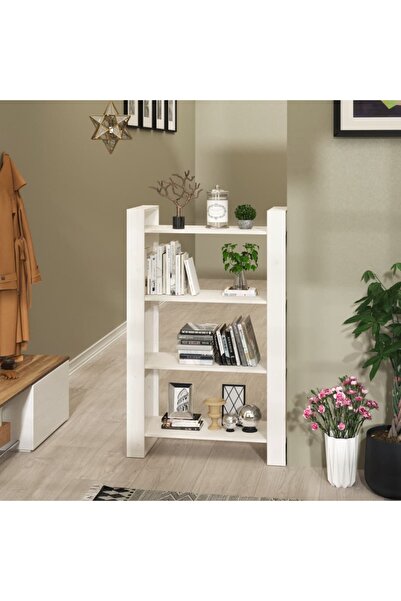 Concept Bibliotecă/Separator cameră, alb, 80x35x125 cm, lemn masiv pin