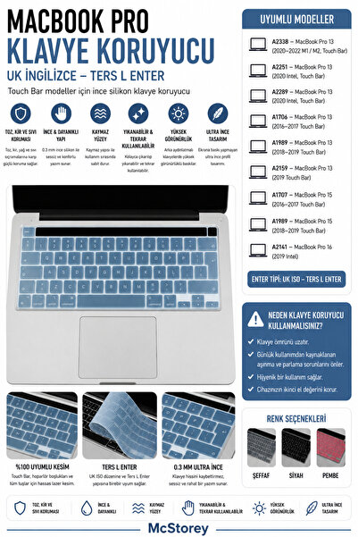 Mcstorey MacBook Pro Uyumlu UK İngilizce Klavye Koruyucu L Enter İnce Silikon...