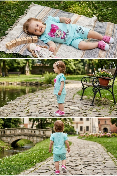 meyastore Girls' Printed Ruffle T-Shirt and Shorts Set