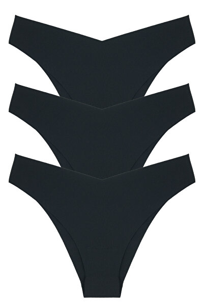 Nicoletta Women's Panties Laser Cut V Shape Non-Marking Pack of 3 Polyester B...