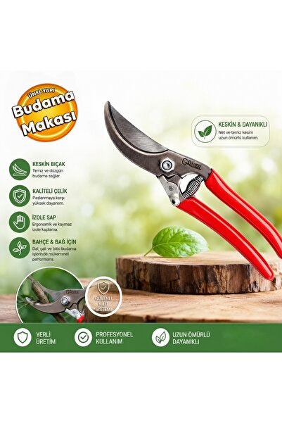 Güner GNR01 Ergonomik Saplı Bağ Bahçe Budama Makası Keskin Bıçaklı Budama Makası