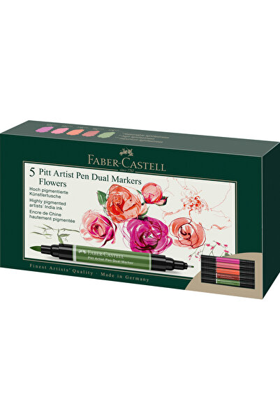Faber Castell Set de markere cu vârf dublu PITT ARTIST PEN, 5 bucăți, Flori, ...
