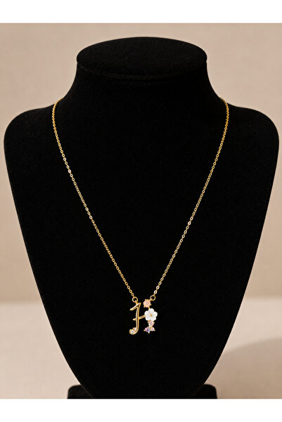 SEM STORE 316L Steel Gold Color H Letter Zircon Stone Flower Detail Necklace