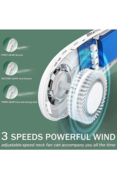Arabest Portable Wearable Neck Fan,3 Speed,USB Rechargeable,1800mAh Battery