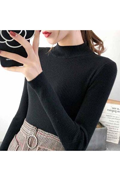 Choice One Size black Autumn Winter Mock Neck Women Sweater Vintage Basic Sol...