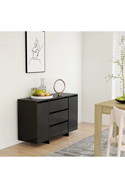 Concept Servantă cu 3 sertare, negru, 120x41x75 cm, PAL