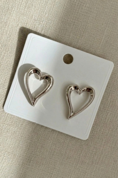 Crc Bijuteri Silver Color Heart Figured Daily Style Earrings