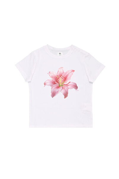 WHITE OF CREATIVE Kadın Lotus Çiçek Baskılı Baby Tee Crop Top