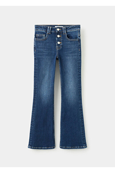 MANGO Kids Düğmeli flared jean pantolon