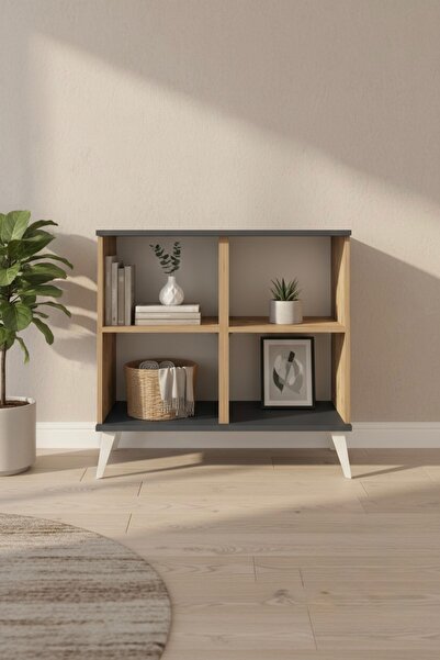 mobihobi Silva Şifonyer 2 Raflı 88x30x80 Çam-Antrasit/Çam Modern - Büfe - Kon...