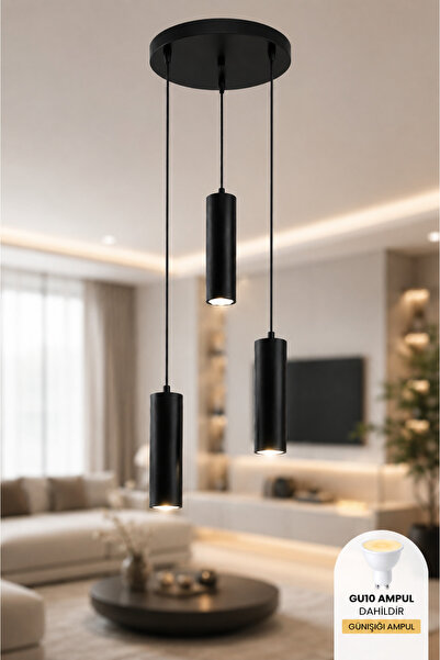VENON Lorex SİYAH 3LÜ SARKIT 18 Cm Sıvama Modern LED Spot Lamba 💖 GU10 Uyuml...
