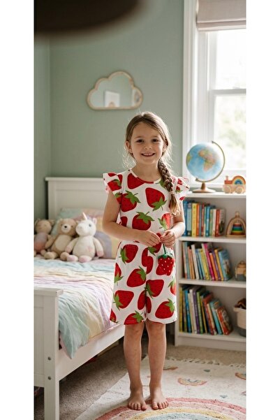 ALİŞ KİDS Set de pijamale de vară pentru fete, din bumbac, alb, cu model de c...