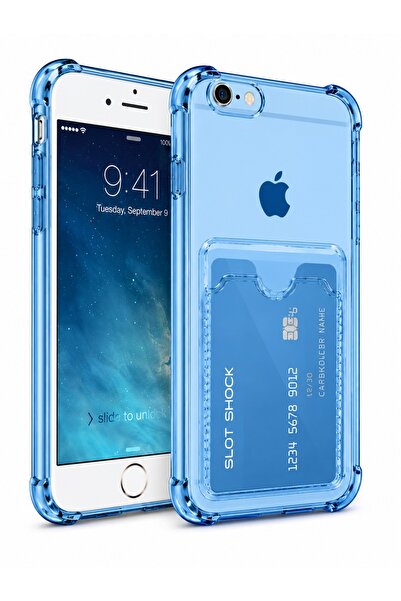 iPhone 7 / iPhone 8 / iPhone SE / iPhone SE2 Uyumlu Kamera Korumalı Kartlıklı Köşeleri Airbag Tasarımlı Darbe Önleyici Mavi