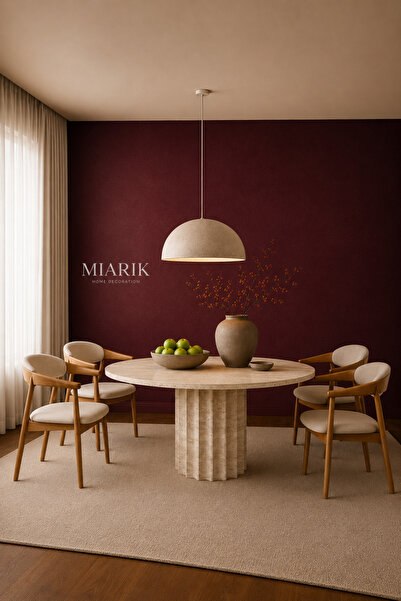 MIARIK DESIGN Yuvarlak Diana Sütun Ayak Traverten Mermer Yemek Masası