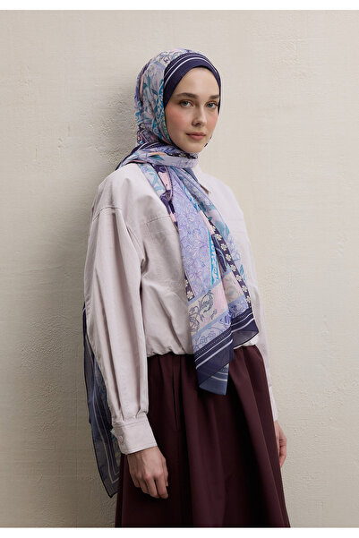 Freshscarfs Lavanta Lılıes Desen İpek Krep Şal