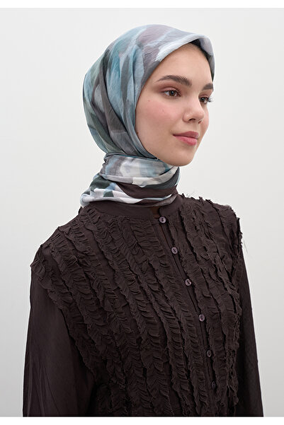 Freshscarfs Μπλε Φουλάρι από Βαμβάκι και Βισκόζη με Σχέδιο Γαρδένια