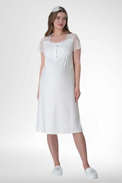 Mecit Pijama Νυχτικό εγκυμοσύνης και μητρότητας Ekru Mecit 6013