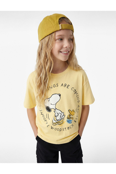 Koton Snoopy Baskılı Bisiklet Yaka Kısa Kollu Pamuklu Lisanslı Tişört