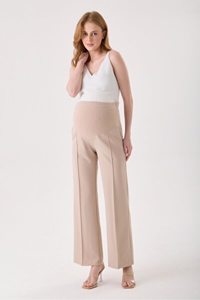 KATLİN MATERNİTY WEAR Pantaloni din material textil, bej, cu picior larg și t...
