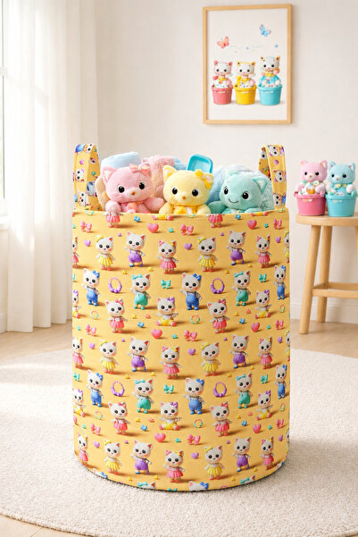 Paris Home Kitty Printed Foldable Dirty Laundry and Kids Toy Basket – Multi-P...