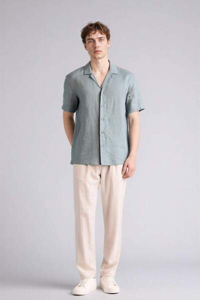 DeFacto Relax Fit Kısa Paça Keten Görünümlü Beli Bağcıklı Lastikli Cepli Pant...