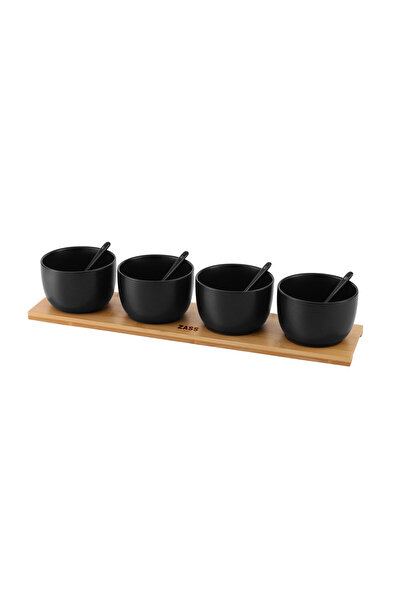 Zass Set of serving bowls on bamboo stand ZG-SB 04 Black