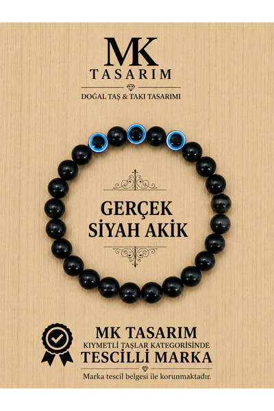 MK tasarım سوار من حجر العقيق الأسود الأصلي - MKT.1.101.73 سوار مريح، مهدئ، م...