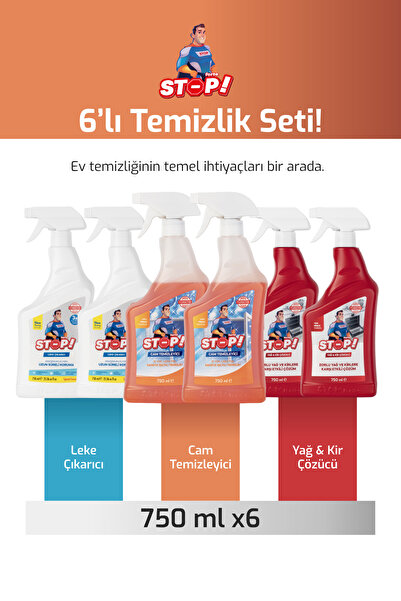 STOP Forte Zorlu Leke Seti 6 x 750 ML Leke, Cam,Yağ Kir,Temizleyici