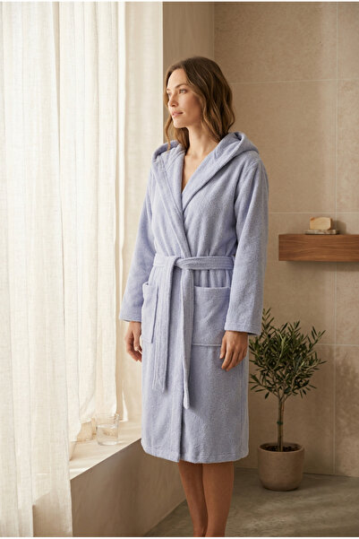 Menderes Home Cotton Collection Bukle Xlarge Kapşonlu Bornoz Düz Gri