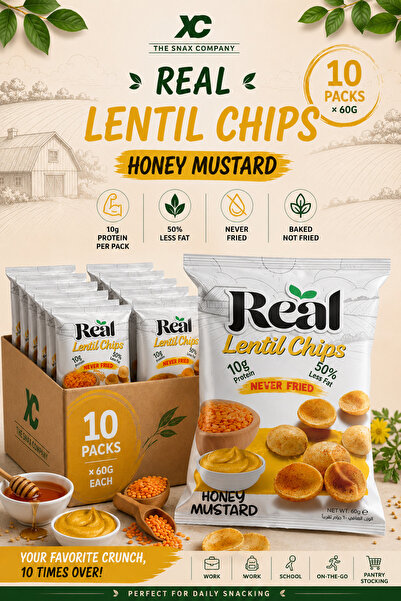 REAL Chips Lentil Honey Mustard – 10g Protein, 50% Less Fat, Crunchy Snack, 6...