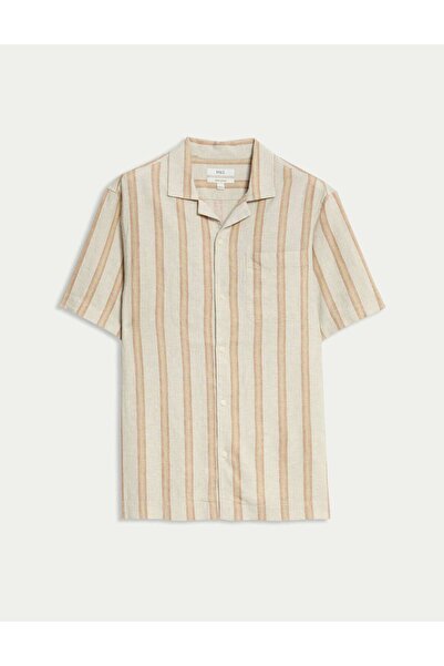 Marks & Spencer Regular Fit Keten Karışımlı Çizgili Gömlek