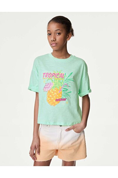 Marks & Spencer Saf Pamuklu Kısa Kollu T-Shirt (6-16 Yaş)