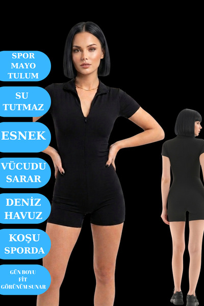 mrm pro Fermuar Detaylı Yüzücü Tulum Şortlu Mayo Deniz Ve Havuz Mayosu