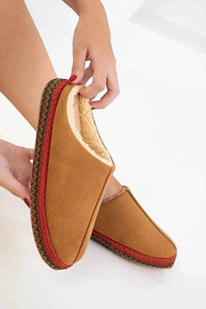 Ayakkabı Vakti Papuci de casă din puf moale cu talpă din shearling