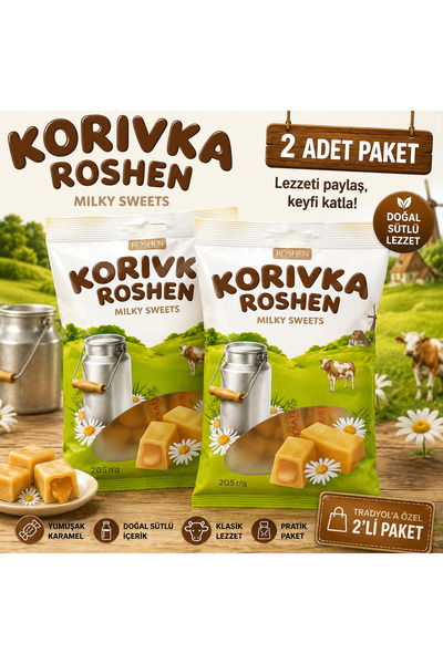 Roshen Korivka Milky Sweets 2 Adet İthal Sütlü Yumuşak Şekerleme 205 gr – Min...