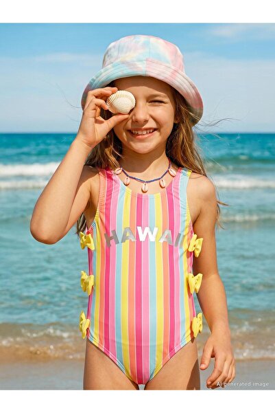 Civil Girls Renkli Çizgili 2-12 Yaş Mayo Set - Pembe