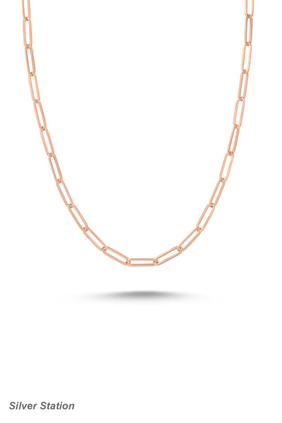 Silver Station Rose Renk 925 Ayar Gümüş Kolye Ataç Zincir 55Cm