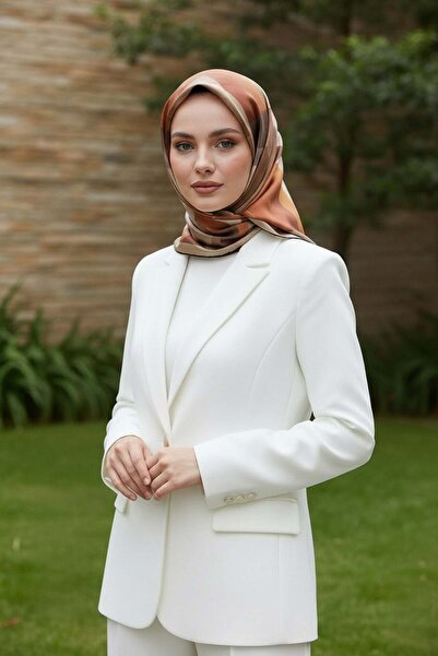 Vissona % 57 İPEK % 43 VİSKON Twill İpek Geometrik Desenli Kahverengi - Taba ...