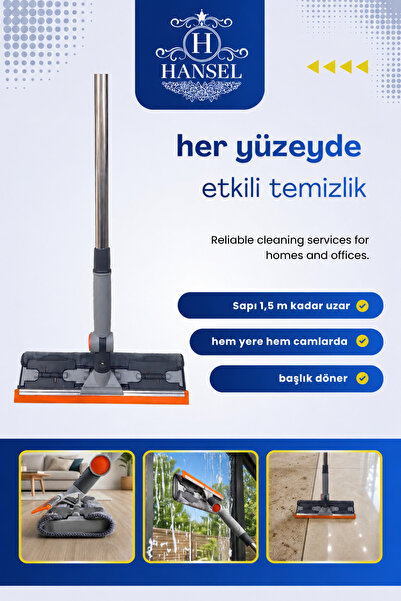 Hansel Teleskopik Çift Taraflı Pratik Cam, Duvar, Araba Silme Aparatı + Yedek...