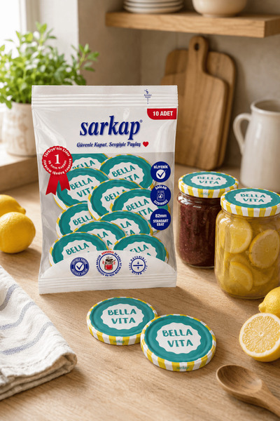 Sarkap Hijyenik Paketli 10 Adet Kavanoz Kapağı Dolce Vita Desenler 82 mm - Be...