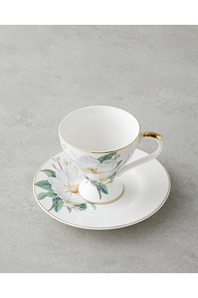 English Home Garden Lovely New Bone China 4 Parça 2 Kişilik Kahve Fincan Takımı 90 ml Yeşil-Beyaz