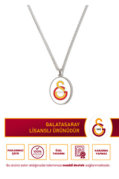 Galatasaray GS Renkli Logo Paslanmaz Çelik Kolye 60 cm Lisanslı Taraftar Kolyesi