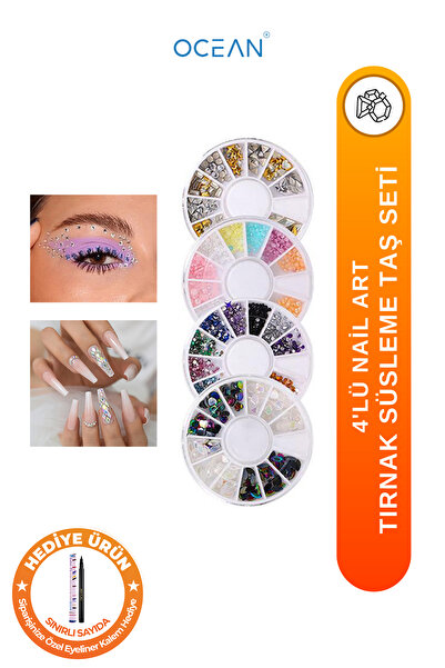 Ocean Tırnak Süsleme Taşı, Kolay Uygulanabilir, 4'lü Nail Art Tırnak Süsleme ...