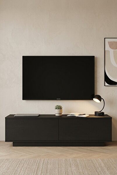 Yurupa Vilinda Tv Ünitesi 140cm Ağaç Dokulu Tv Sehpası Siyah VIL1-LB