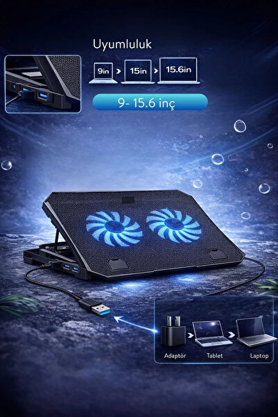Sarftech Gri Antresit 2 Fanlı 9-17" Inç 1.200rpm Telefon Tutacaklı Notebook Dizüstü Soğutucu Stand S-04