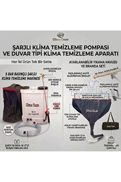 CLİMA CLEAN ŞARJLI KLİMA TEMİZLEME POMPASI+DUVAR TİPİ KLİMA TEMİZLEME APARATI...