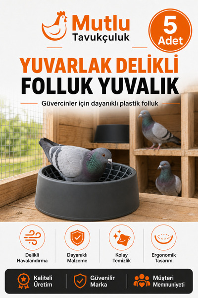 MUTLU TAVUKÇULUK Folluk Güvercin Folluğu Delikli Oval 5 Adet Plastik Yumurtal...
