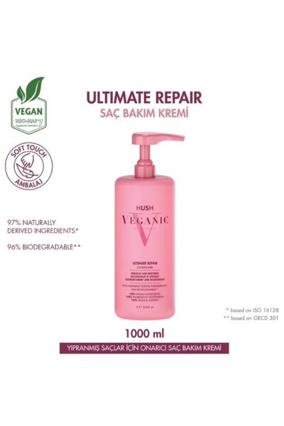 HUSH Veganic Ultimate Repair Yıpranmış Saçlar İçin Onarıcı Saç Kremi 1000 ml