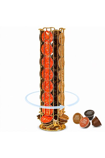 Callena Suport pentru 32 capsule Dolce Gusto, oțel, vertical, auriu, 42x11 cm